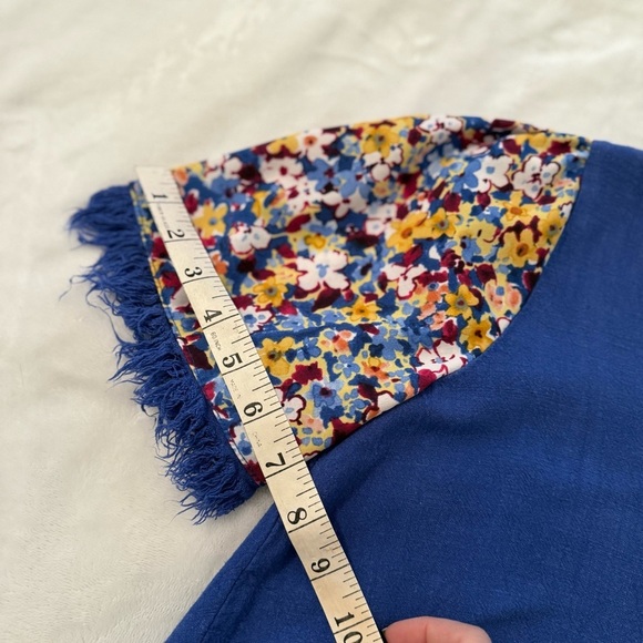 Hailey & Co Sz SM Blue Floral Linen Rayon Peplum Top Oversized Fit Boho Artsy - Picture 11 of 11